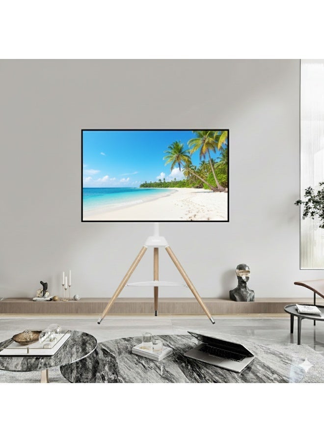 BEETEC Tripod TV Floor Stand with Wooden Legs for 32–65 Inch Flat Screen TVs, Height Adjustable TV Stand with Swivel & Tilt, VESA 400x400mm, Max Load 35 kg, AV Shelf 5 kg Capacity, White | TF-FS65W - Image 5